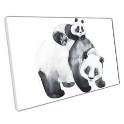 Mother Panda Cub Watercolor Canvas Wall Art For Home Office Decor - thumbnail 1