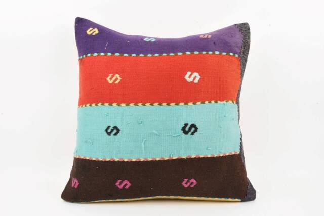 Handwoven Turkish Kilim Pillow Cover Vintage Ethnic Throw Cushion - 24x24 - image 1