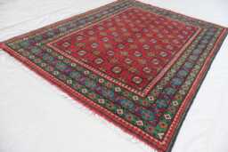 Red Bokhara Rug, 5x7 Ft Afghan Hand Knotted Veg Dyes Wool Area Oriental Turkmen Tribal Bukhara Bedroom, Living Room Carpet - thumbnail 1