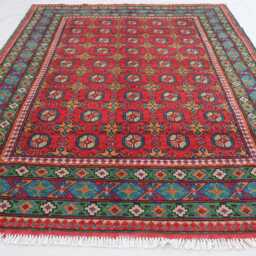 Red Bokhara Rug, 5x7 Ft Afghan Hand Knotted Veg Dyes Wool Area Oriental Turkmen Tribal Bukhara Bedroom, Living Room Carpet - thumbnail 2