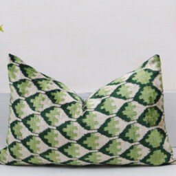 Green Velvet Cushion Cover, Handloom Silk Pillow - thumbnail 2