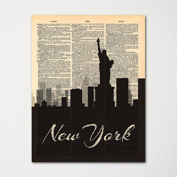 New York City Skyline Dictionary Art Print/Cityscape Poster Travel Decor
