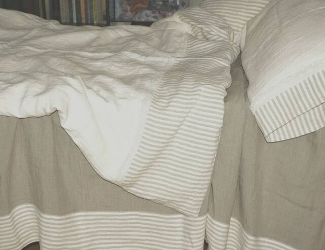 Lace Linen Duvet Cover Set Striped Linen, Off-Off-White, Stonewashed - image 1