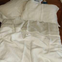 Lace Linen Duvet Cover Set Striped Linen, Off-Off-White, Stonewashed - thumbnail 3