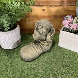 Stone Garden Sleeping Dog in Boot Ornament Memorial Statue Gift - thumbnail 2