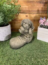 Stone Garden Sleeping Dog in Boot Ornament Memorial Statue Gift - thumbnail 1