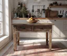 Handmade Oak Wood Kitchen Island Rustic Farmhouse Table, Counter Height - thumbnail 1