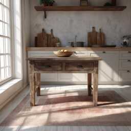 Handmade Oak Wood Kitchen Island Rustic Farmhouse Table, Counter Height - thumbnail 3