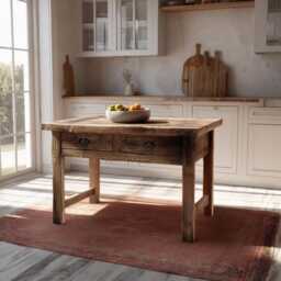 Handmade Oak Wood Kitchen Island Rustic Farmhouse Table, Counter Height - thumbnail 2
