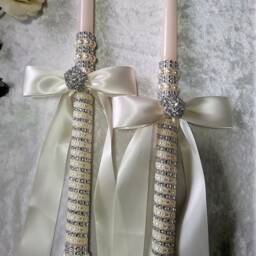 Lambade Wedding - Greek Orthodox Lambathes Candles Ivory Silver Lambades Baptism 18 & 24 Inch - thumbnail 2
