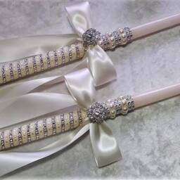 Lambade Wedding - Greek Orthodox Lambathes Candles Ivory Silver Lambades Baptism 18 & 24 Inch - thumbnail 3