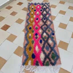 Handmade Berber Wool Runner Rug Pink Moroccan Azilal Kilim - 2' X 5'8 - thumbnail 2