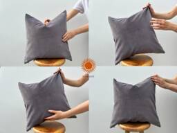 Grey Velvet Pillow Cover Modern Charcoal Cushion, Boho Home Decor - All Duties Paid Usa - thumbnail 1