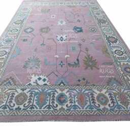 Soft Pink Oushak Inspired Hand Knotted Rug 4x6, 5x8, 6x9, 8x10, 9x12, 10x14 Ft Handmade Rugs For Living Room - Antique Style Contemporary Rug - thumbnail 2