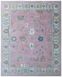 Soft Pink Oushak Inspired Hand Knotted Rug 4x6, 5x8, 6x9, 8x10, 9x12, 10x14 Ft Handmade Rugs For Living Room - Antique Style Contemporary Rug - thumbnail 1