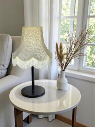 Handmade William Morris Natural Willow Bough Scalloped Lampshade Cream Braid & Fringe, Bespoke British Made