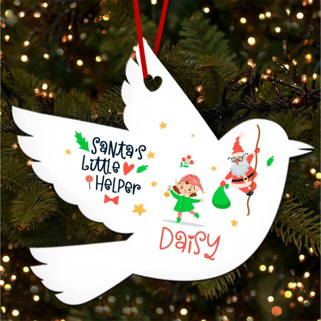 Girl Elf Robin Bauble Personalised Christmas Tree Ornament Decoration