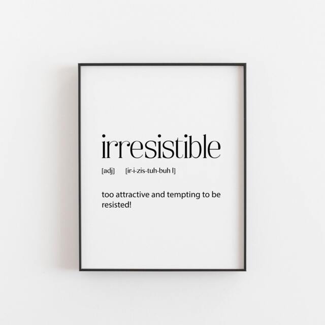 Irresistible Definition Print - Minimal Dictionary Wall Art Funny Confidence Quote Bedroom Decor Teen Room Gift - image 1