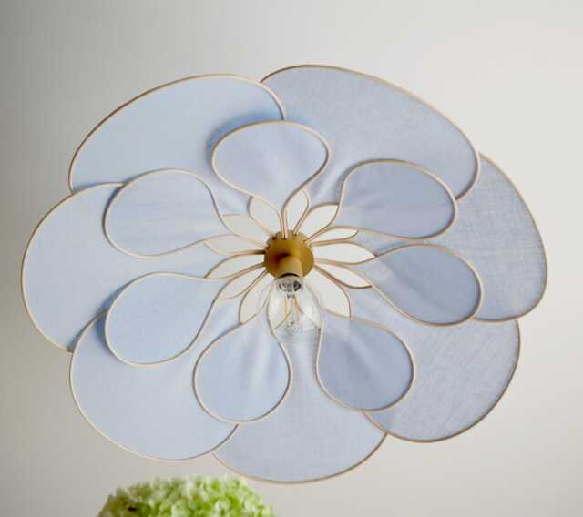 15. Flower Pendant Light With 14 Petals in Linen & Rattan - Flower Chandelier Lamp Wall Handcrafted - image 1