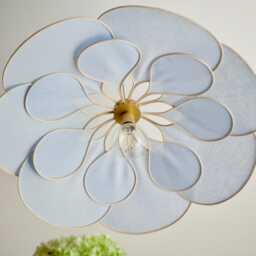 15. Flower Pendant Light With 14 Petals in Linen & Rattan - Flower Chandelier Lamp Wall Handcrafted - thumbnail 2