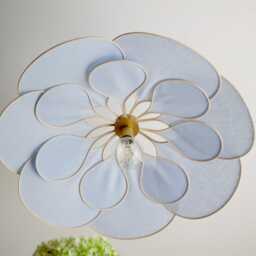 Flower Pendant Light in Linen, Rattan & Wood - Handmade Floral Ceiling Lamp Japandi Wabi Sabi Lighting Organic Modern Decor - thumbnail 2