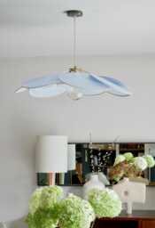 Flower Pendant Light in Linen, Rattan & Wood - Handmade Floral Ceiling Lamp Japandi Wabi Sabi Lighting Organic Modern Decor