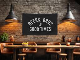 Beers, Bros, & Good Times Flag, Fun Home Bar Decor, Man Cave Banner, Beer Lovers Sign, Game Room Wall Art, Gift For Friends, Flag - thumbnail 1