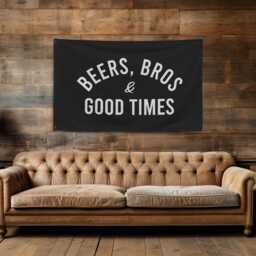 Beers, Bros, & Good Times Flag, Fun Home Bar Decor, Man Cave Banner, Beer Lovers Sign, Game Room Wall Art, Gift For Friends, Flag - thumbnail 2