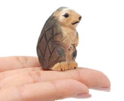 Hedgehog Wooden Figurine - Hand-Carved Forest Animal Statue Miniature Decor