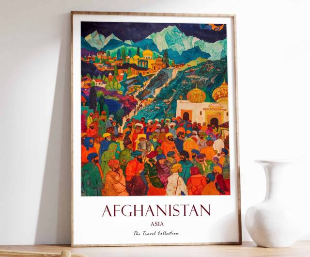 Afghanistan Travel Print, Vintage Afghan Art Poster, Kabul Islamic Decor, Gift For Muslim, Wall Art, Decor