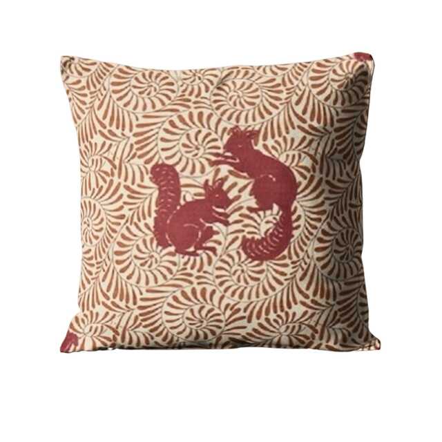 William Morris, Woodland, Arts & Crafts Rust Red Beige, Embroidered Squirrels Linen Cushion Cover, Throw Pillow Home Decor - image 1