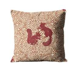 William Morris, Woodland, Arts & Crafts Rust Red Beige, Embroidered Squirrels Linen Cushion Cover, Throw Pillow Home Decor