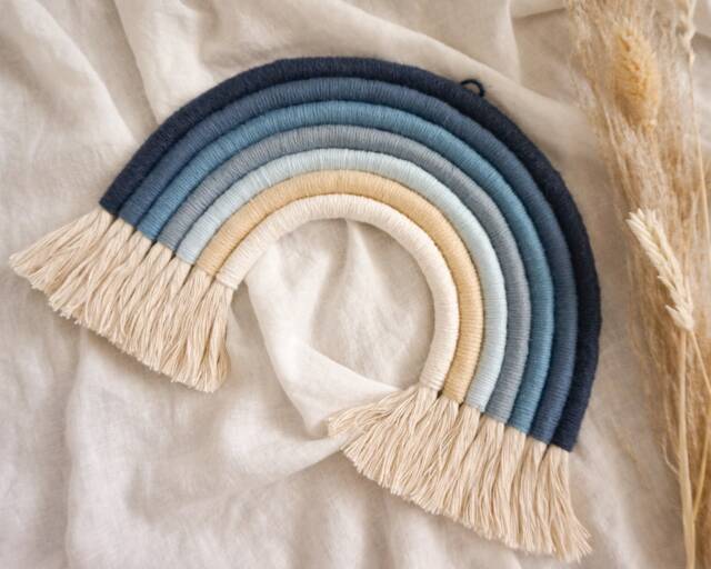 Blue Ombr?? Macrame Rope Rainbow Wall Hanging