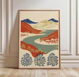 Mountain Lake Poster, Valley Landscape Print, Nature Wall Art - thumbnail 1