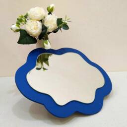 Cloud Wavy Mirror Deep Blue, Irregular Wall Decor, Asymmetrical Mirror, Decorative Aesthetic Nursery Cloud Fun - thumbnail 3