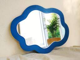 Cloud Wavy Mirror Deep Blue, Irregular Wall Decor, Asymmetrical Mirror, Decorative Aesthetic Nursery Cloud Fun - thumbnail 1