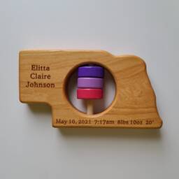 Personalized Nebraska State Rattle Modern Wooden Baby Toy - thumbnail 3