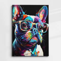 French Bulldog With Glasses Dog Pet Abstract Modern Painting Wall Art, Framed Canvas Poster Print, Home Kitchen Office Room Decor, Gifts - thumbnail 3