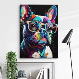 French Bulldog With Glasses Dog Pet Abstract Modern Painting Wall Art, Framed Canvas Poster Print, Home Kitchen Office Room Decor, Gifts - thumbnail 1