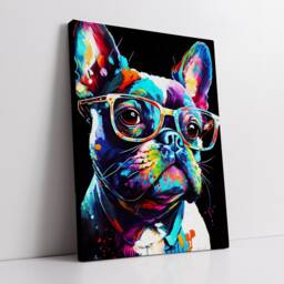 French Bulldog With Glasses Dog Pet Abstract Modern Painting Wall Art, Framed Canvas Poster Print, Home Kitchen Office Room Decor, Gifts - thumbnail 2