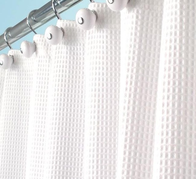 "Extra Wide Pom White Waffle Weave Shower Curtain - 108"" W X 72" - image 1