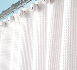 "Extra Wide Pom White Waffle Weave Shower Curtain - 108"" W X 72" - thumbnail 1