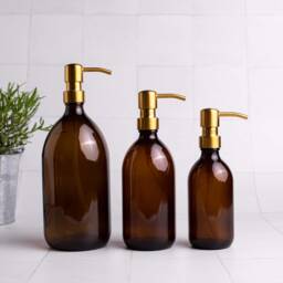Amber Glass Bottle - Refillable With Stainless Steel Dispenser Reuse Dish Soap - thumbnail 3