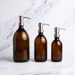 Amber Glass Bottle - Refillable With Stainless Steel Dispenser Reuse Dish Soap - thumbnail 2