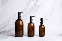 Amber Glass Bottle - Refillable With Stainless Steel Dispenser Reuse Dish Soap