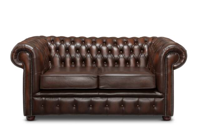 Chesterfield Real Leather Sofa Antique Brown - image 1