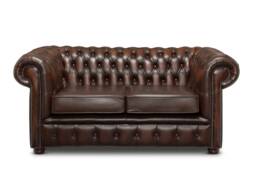 Chesterfield Real Leather Sofa Antique Brown - thumbnail 1