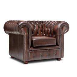 Chesterfield Real Leather Sofa Antique Brown - thumbnail 3