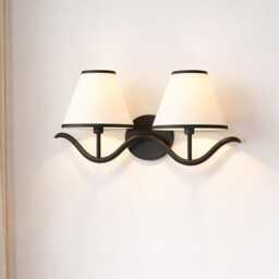 Wall Sconce Modern Curved Arm Double , Black Lamp With White Shades, Bedside Reading Light, Living Room & Entryway Decor - thumbnail 3