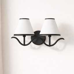 Wall Sconce Modern Curved Arm Double , Black Lamp With White Shades, Bedside Reading Light, Living Room & Entryway Decor - thumbnail 2